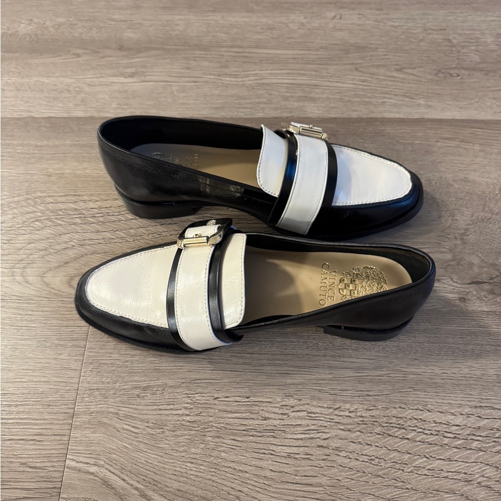 Vince Camuto Black and White Loafers. Women’s size 5.5 shoes. Brand new..